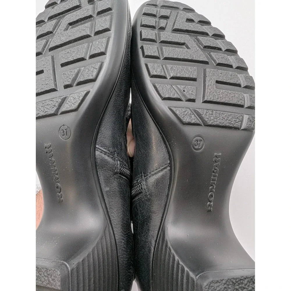 Romika Boots Womens‎ Size 6.5 Black Leather Ruched Ankle Bootie Low Heel Shoes